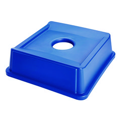 Rubbermaid Untouchable Bottle and Can Recycling Top, Round Opening,  20.13w x 20.13d x 6.25h, Blue