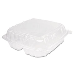 Dart ClearSeal Hinged-Lid Plastic Containers, 3-Compartment, 9.4 x 8.9 x 3, Plastic, 100/Bag, 2 Bags/Carton