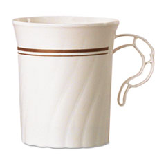 WNA, Inc. Masterpiece Plastic Mugs, 8 Oz, Ivory With Gold Print, 8/pack, 24 Pack/carton