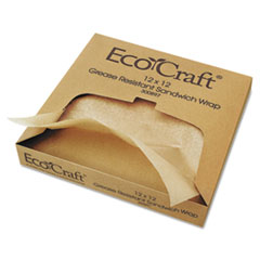 Bagcraft Ecocraft Grease-Resistant Paper Wraps And Liners, Natural, 12 X 12, 1,000/box, 5 Boxes/carton
