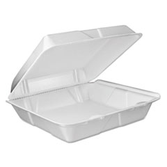 Dart Foam Hinged Lid Container, Vented Lid, 9 X 9.4 X 3, White, 100/pack, 2 Packs/carton