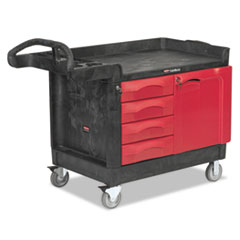 Rubbermaid TradeMaster Cart with One Door, Plastic, 3 Shelves, 4 Drawers, 750 lb Capacity, 26.25