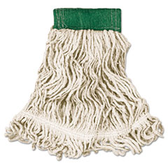 Rubbermaid Super Stitch Looped-End Wet Mop Head, Cotton/synthetic, Medium, Green/white