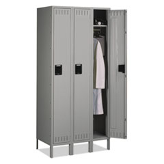 Tennsco Single-Tier Locker with Legs, Three Lockers with Hat Shelves and Coat Rods, 36w x 18d x 78h, Medium Gray