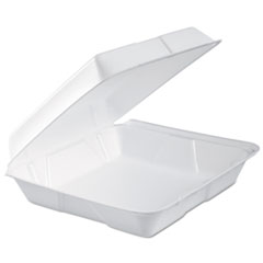 Dart Foam Hinged Lid Container, Performer Perforated Lid, 9.3 X 9.5 X 3, White, 100/bag, 2 Bag/carton