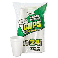 Dart Small Foam Drink Cups, 12 Oz, White, 24/bag, 12 Bags/carton