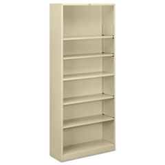Hon Company Metal Bookcase, Six-Shelf, 34.5w x 12.63d x 81.13h, Putty