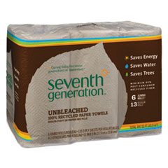 Seventh Generation Natural Unbleached 100% Recycled Paper Kitchen Towel Rolls, 2-Ply, 11 x 9, 120/Roll, 6 Rolls/Pack