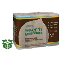 Seventh Generation Natural Unbleached 100% Recycled Paper Kitchen Towel Rolls, 2-Ply, 11 x 9, 120/Roll, 24 Rolls/Carton