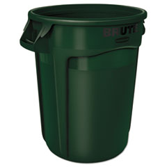 Rubbermaid Vented Round Brute Container, 32 gal, Plastic, Dark Green