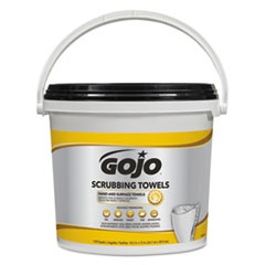Go-Jo Scrubbing Towels, Hand Cleaning, Orange Scent, White/Yellow, 170/Bucket, 2 Buckets/Carton