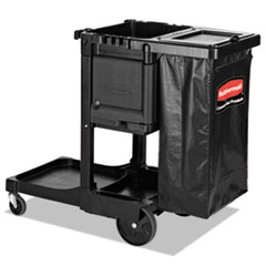 Rubbermaid Executive Janitorial Cleaning Cart, Plastic, 4 Shelves, 1 Bin, 12.1