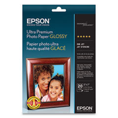 Epson Ultra Premium Photo Paper Glossy, 11.8 mil, 5 x 7, Glossy White, 20/Pack