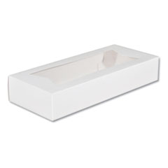 Southern Champion Tray White Window Bakery Boxes with Attached Flip Top, 4-Corner Beers Design, 12.5 x 5.5 x 2.25, White, Paper, 200/Carton