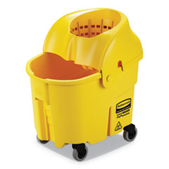 Rubbermaid WaveBrake Institution Bucket and Wringer Combos, Down-Press, 35 qt, Plastic, Yellow