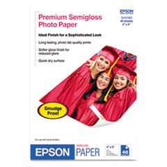 Epson Premium Semigloss Photo Paper, 7 Mil, 4 X 6, Semi-Gloss White, 40/pack