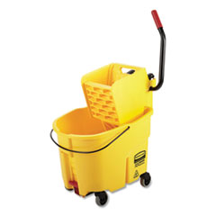 Rubbermaid WaveBrake 2.0 Bucket/Wringer Combos, Side-Press with Drain, 8.75 gal, Yellow
