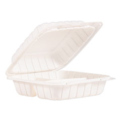 Dart Hinged Lid Containers, 3-Compartment, 8.3 x 8 x 3, White, Plastic, 150/Carton