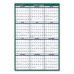 At-A-Glance Vertical Erasable Wall Planner, 32 x 48, White/Green Sheets, 12-Month (Jan to Dec): 2024