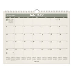 At-A-Glance Recycled Wall Calendar, Unruled Blocks, 15 x 12, Sand/Green Sheets, 12-Month (Jan to Dec): 2024