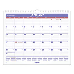At-A-Glance Monthly Wall Calendar, 15 x 12, White/Red/Blue Sheets, 12-Month (Jan to Dec): 2024