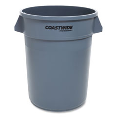 Coastwide Professional Open Top Round Trash Can, 32 gal, Plastic, Gray