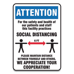 Accuform Social Distance Signs, Wall, 7 X 10, Patients And Staff Social Distancing, Humans/arrows, Blue/white, 10/pack