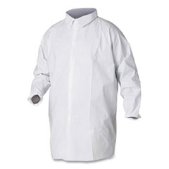 Kimberly Clark A20 Breathable Particle Protection Lab Coat, Hook And Loop Closure/elastic Wrists/no Pockets, Large, White, 30/carton