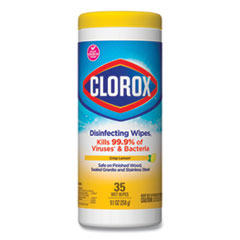 Clorox Disinfecting Wipes, 1-Ply, 7 x 8, Crisp Lemon, White, 35/Canister