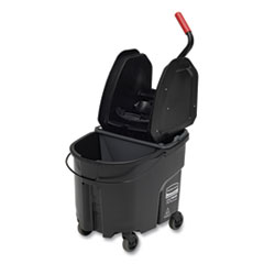 Rubbermaid Wavebrake 2.0 Bucket/wringer Combos, Down-Press, 35 Qt, Plastic, Black