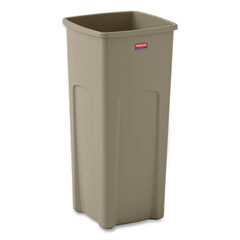 Rubbermaid Untouchable Square Waste Receptacle, 23 gal, Plastic, Beige