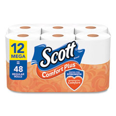 Kimberly Clark ComfortPlus Toilet Paper, Mega Roll, Septic Safe, 1-Ply, White, 425 Sheets/Roll, 12 Rolls/Pack