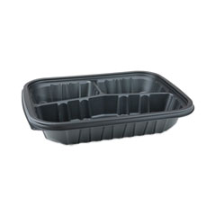 Pactiv Evergreen Corporation EarthChoice Entree2Go Takeout Container, 3-Compartment, 48 oz, 11.75 x 8.75 x 2.13, Black, Plastic, 200/Carton