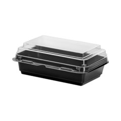 Dart Creative Carryouts Hinged Plastic Hot Deli Boxes, 24 Oz, 7.87 X 5.4 X 2.1, Black/clear, 200/carton