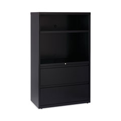 Hirsh Industries Space Solutions Combo Bookshelf/Lateral File Cabinet, 2 Shelves (1 Adjustable), 2 Letter/Legal Drawers, Black, 36 x 18.62 x 60