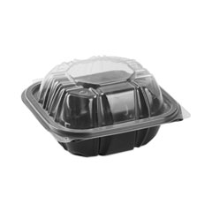 Pactiv Evergreen Corporation EarthChoice Vented Dual Color Microwavable Hinged Lid Container, 1-Compartment, 16oz, 6 x 6 x 3, Black/Clear, Plastic, 321/CT