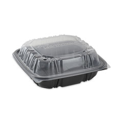 Pactiv Evergreen Corporation EarthChoice Vented Dual Color Microwavable Hinged Lid Container, 1-Compartment, 38oz, 8.5x8.5x3, Black/Clear, Plastic, 150/CT