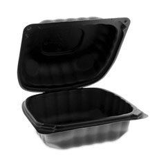 Pactiv Evergreen Corporation EarthChoice SmartLock Microwavable MFPP Hinged Lid Container, 5.75 x 5.95 x 3.1, Black, Plastic, 400/Carton