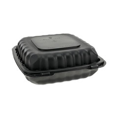 Pactiv Evergreen Corporation EarthChoice SmartLock Microwavable MFPP Hinged Lid Container, 3-Compartment, 9.33 x 8.88 x 3.1, Black, Plastic, 120/Carton