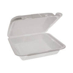 Pactiv Evergreen Corporation Foam Hinged Lid Container, Dual Tab Lock Happy Face, 8 x 7.75 x 2.25, White, 200/Carton