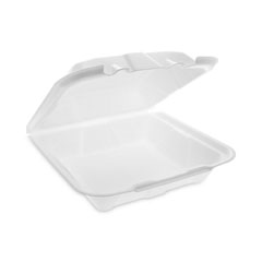 Pactiv Evergreen Corporation Vented Foam Hinged Lid Container, Dual Tab Lock Economy, 9.13 x 9 x 3.25, White, 150/Carton