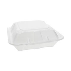 Pactiv Evergreen Corporation Vented Foam Hinged Lid Container, Dual Tab Lock, 9.13 x 9 x 3.25, White, 150/Carton
