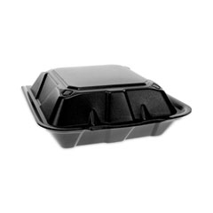 Pactiv Evergreen Corporation Vented Foam Hinged Lid Container, Dual Tab Lock, 9 x 9 x 3.25, Black, 150/Carton