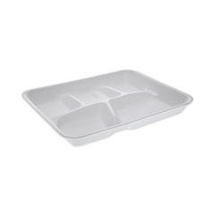 Pactiv Evergreen Corporation Foam School Trays, 5-Compartment, 8.25 x 10.5 x 1,  White, 500/Carton