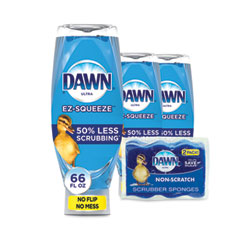 Procter & Gamble Ultra Liquid Dish Detergent, Dawn Original, Three 22 oz E-Z Squeeze Bottles and 2 Sponges/Pack, 6 Packs/Carton