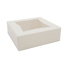 Southern Champion Tray White Window Bakery Boxes with Attached Flip Top, 4-Corner Beers Design, 8 x 8 x 2.5, White, Paper, 200/Carton