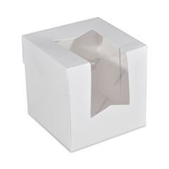 Southern Champion Tray White Window Bakery Boxes with Attached Flip Top, 4-Corner Beers Design, 4.5 x 4.5 x 4.5, White, Paper, 200/Carton