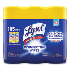 Reckitt Benckiser Disinfecting Wipes, 1-Ply, 7 x 7.25, Lemon and Lime Blossom, White, 35 Wipes/Canister, 3 Canisters/Pack, 4 Packs/Carton
