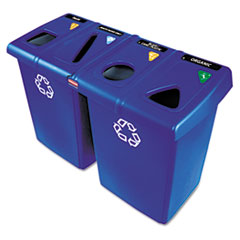 Rubbermaid Glutton Recycling Station, Four-Stream, 92 gal, Plastic, Blue