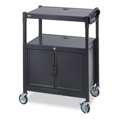 SAFCO Products Steel Adjustable AV Cart w/Cabinet, Metal, 3 Shelf, 6 AC Outlets, 40 lb Cap, 26.75x20.5x42, Black, Ships in 1-3 Business Days
